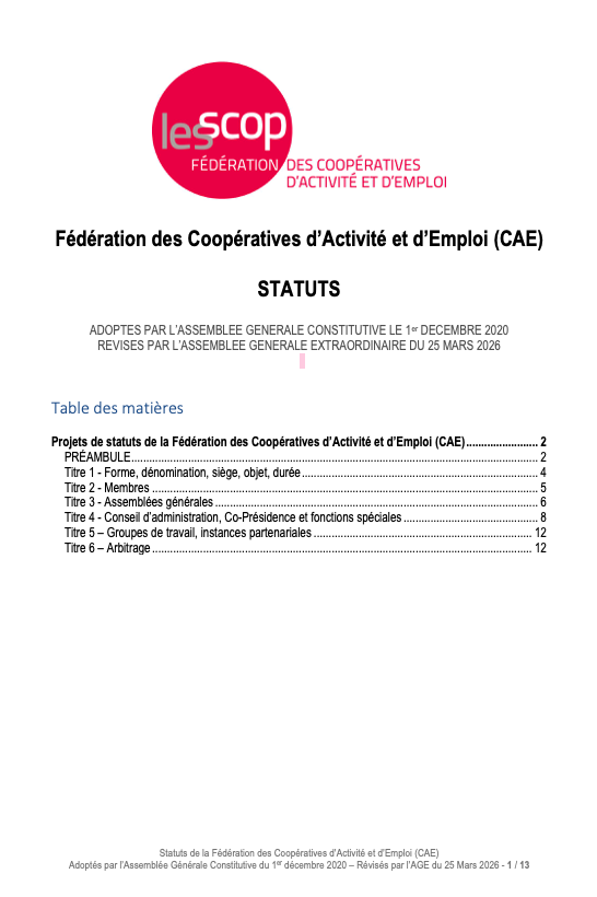 Statuts de la Fédération des CAE